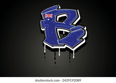 Australia Flag R Hand Lettering Graffiti alphabet Vector template 