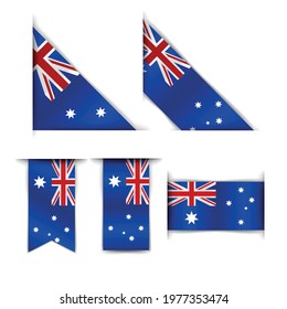 Australia flag. Realistic flag of Australia. Corner tape. Isolate on a white background. Vector illustration.