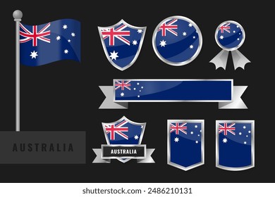 Australia flag set. Collection of Australia national emblems. Flat design of flags collection