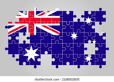 Australische Flagge Form des Puzzle-Vektorgrafik, Puzzle-Karte, Australische Flagge für Kinder und Klassenzimmer, Country-Logo-Objekt, Problemlösungskonzept, flaches Design
