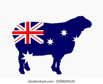 Australia flag sheep vector silhouette illustration isolated. Lamb meat butcher shop emblem. Craft food restaurant. Domestic farm animal symbol. Organic food  producer national industry export.