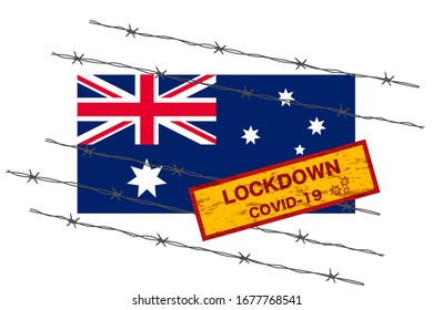 Bandera de Australia con seguridad de advertencia de bloqueo de carteles debido a la crisis del coronavirus covid-19 diseño de la enfermedad con el vector de aislamiento con cable de la barba