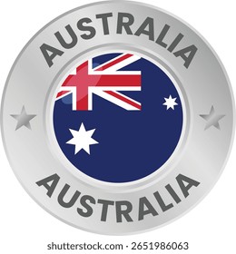 Bandera de Australia en medalla de plata. Bandera nacional en emblema de círculo de metal.