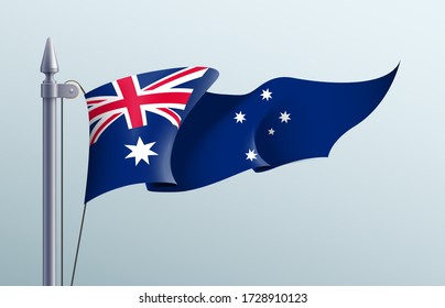 Australia flag state symbol isolated on background national banner. Greeting card National Independence Day of the Commonwealth of Australia. Illustration banner with realistic state flag.