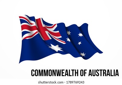 Símbolo del estado de la bandera de Australia aislado en un cartel nacional de fondo. Tarjeta de saludo Día de la Independencia Nacional de la Commonwealth de Australia. Cartel de ilustración con bandera de estado realista.