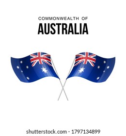 Australia flag state symbol isolated on background national banner. Greeting card National Independence Day of the Commonwealth of Australia. Illustration banner with realistic state flag.