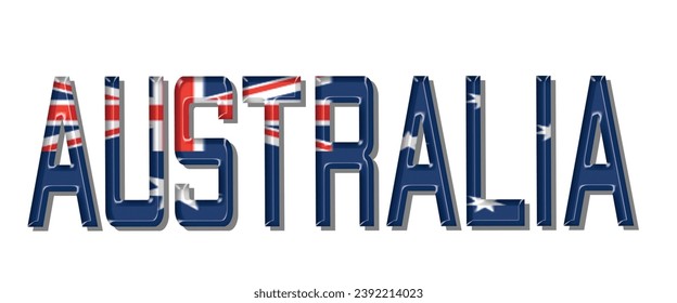 AUSTRALIEN-Fahnentext-Schriftart, 3D AUSTRALIA-Flagge, bunter Hintergrund, AUSTRALIA-Flagge, Vektorgrafik