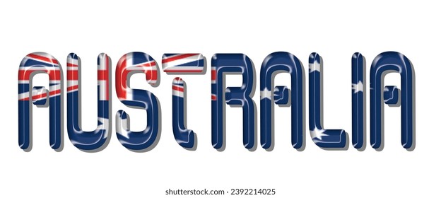 Letra de texto de la marca AUSTRALIA, fondo coloreado de la bandera AUSTRALIA 3D, ilustración vectorial de la bandera AUSTRALIA