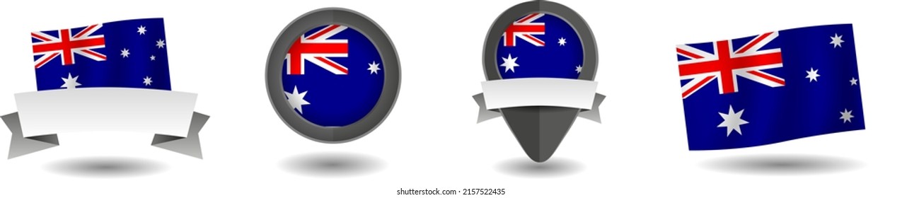 Australia flag vector collection. Pointers, flags and banners flat icon. Vector state signs illustration isolated on white background. Australia flag symbol on design element.