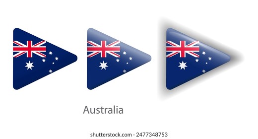 Iconos vectoriales de la bandera de Australia establecidos en forma de triángulo redondeado