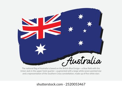 Ilustración vectorial de la bandera de Australia con pinceladas para celebrar el Día de la Independencia de Canadá. Emblema de la bandera nacional australiana, insignia. Botón del icono de la bandera que agita con 5 estrellas. 