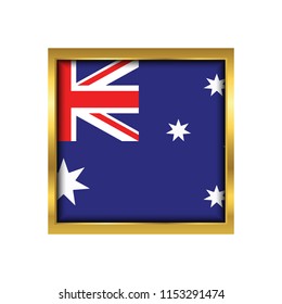 Australia Flag Vector Square Icon - Illustration, Flag of Australia. Abstract concept, icon,golden square, button. Raster illustration on white background.