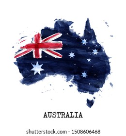Australia flag watercolor painting design and country map shape with splatter color . isolated background . Vector .