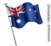 Australia flag waving in the wind on a white background
