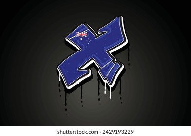 Australia Flag X Hand Lettering Graffiti alphabet Vector template 