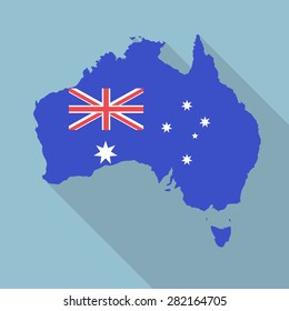 Australia flag,map flat icon with long shadow. Vector EPS10
