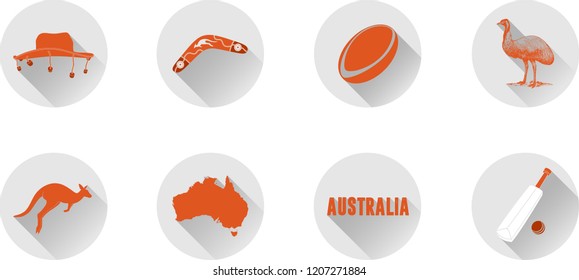 Australia Flat Icon Set. Vector graphic symbols and landmarks of Australia.