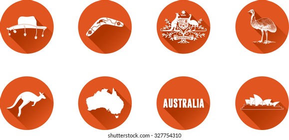 Australia Flat Icon Set. Vector graphic flat icon images representing symbols and landmarks of Australia.