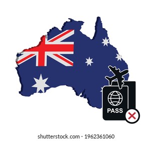 Australia Flight Ban. Passport Icon And Australia Flag.