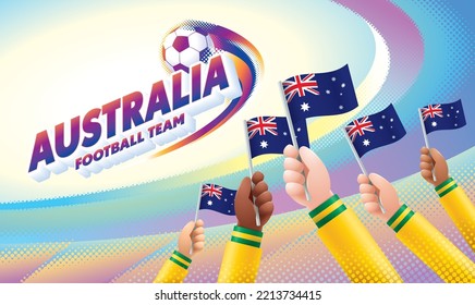 Australia Football Team Celebration with National Flag of Australia