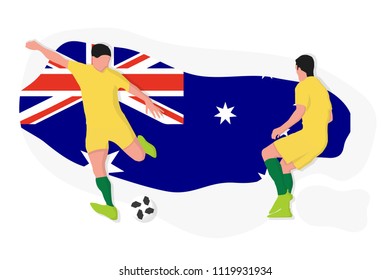 Australia football team player ball dribbling kicking 2018 world soccer championship vector illustration australian