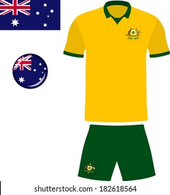 Australia Football/Soccer Jersey. Abstract Vector Image Of The Australian Football Team Kit, Along With Flag And Icon.