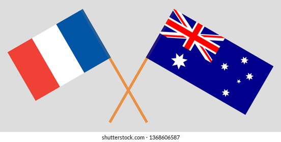 Australia and France. The Australian and  French flags. Official colors. Correct proportion. Vector illustration
