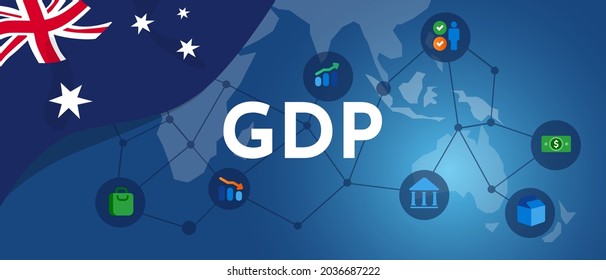 Australia GDP Gross Domestic Product Of Australian Flag And Map Illustration Country Productivity 