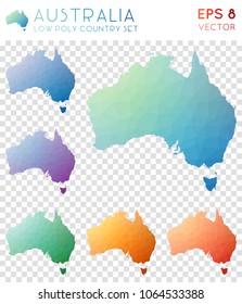 Australia geometric polygonal maps, mosaic style country collection. Astonishing low poly style, modern design. Australia polygonal maps for infographics or presentation.