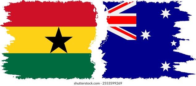 Australia and Ghana grunge flags connection, vector