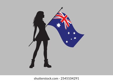 Australia girl with flag, Flag of Australia national country symbol illustration Vector, Rectangle Australia flag illustration, Flat vector illustration
