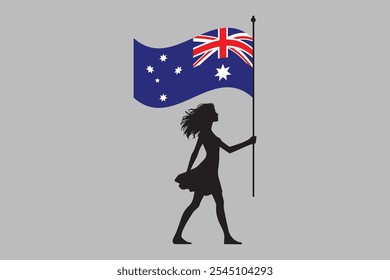 Australia girl with flag, Flag of Australia national country symbol illustration Vector, Rectangle Australia flag illustration, Flat vector illustration
