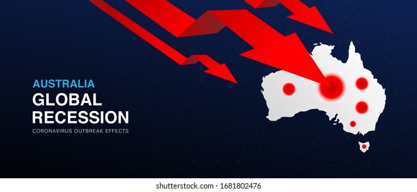 Australia Global Recession Design Vector Background Template With Red Arrow Graph. Coronavirus Outbreak Effects On World Economic. Covid-19 Pandemic