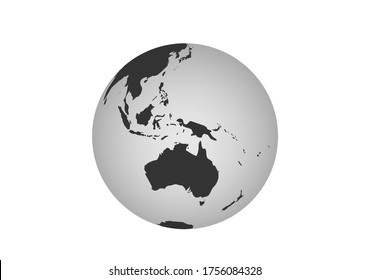 australia globe icon. earth globe in view of australia continent and south asia. vector world map