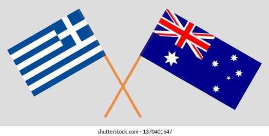 Australia and Greece. The Australian and Greek flags. Official colors. Correct proportion. Vector illustration
