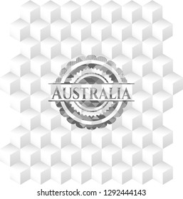 Australia grey badge with geometric cube white background