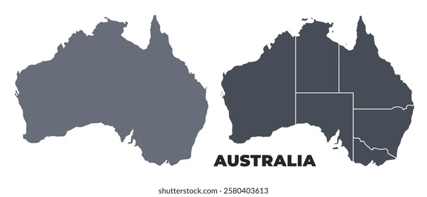 Australia grey political map simple flat illustration set