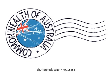 Australia grunge postal stamp and flag on white background