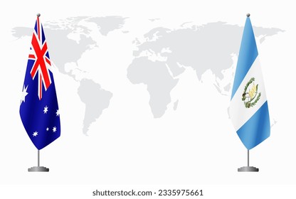Australia and Guatemala flags for official meeting against background of world map.
