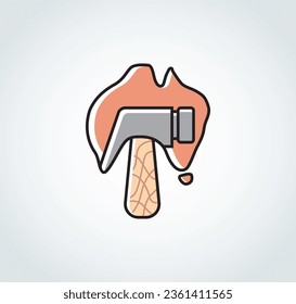 plantilla de diseño del logotipo martillo australia en estilo doodle. combinación de mapa de australia con martillo lindo aislado en fondo de gradiente gris blanco.