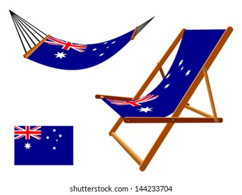 australia hammock and deck chair set against white background, abstract vector art illustration