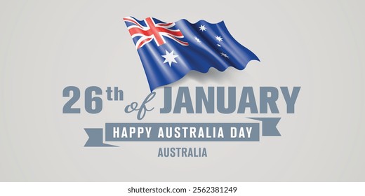 Australia happy day greeting card, banner vector illustration. Australian national holiday 26th of January design element with realistic flag