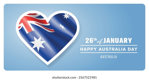 Australia happy day greeting card, banner vector illustration. Australian national holiday 26th of January design element with 3D flag