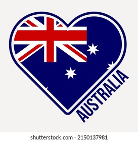 Australia heart flag badge. Made with love from Australia logo. Flag of the country in a heart shape. Vector illustration.