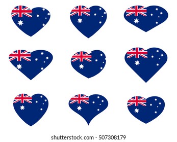 Australia. Hearts with Australian flag. Vector illustration.