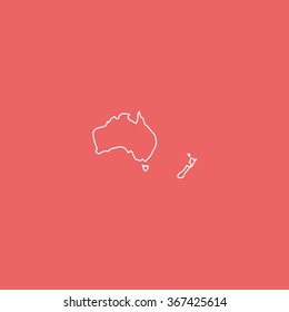 Australia High Detailed Map Line Illustration. New Zealand Vector Icon.