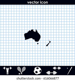 Australia high detailed map. New Zealand icon.
