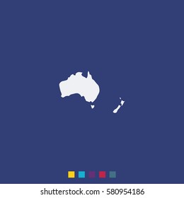 Australia High Detailed Vector Map Isolated On Blue Background. New Zealand Simple Flat Icon.