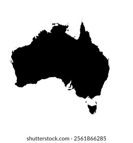 Australia high detailed vector representation of country silhouette in solid black on white background. For educational, decorative, or informational use showcasing the national outline.