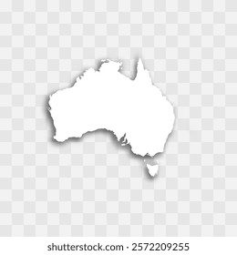 Australia high detailed vector representation of country silhouette. White color on transparent background with dropped shadow. For educational, decorative, or informational use.